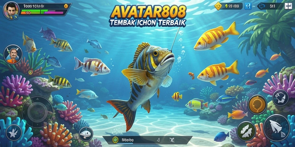 Tampilan gameplay seru dalam AVATAR808 saat menembak ikan.