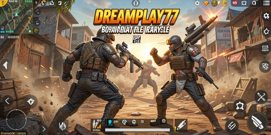 Screenshot menunjukkan pertempuran intens di arena Battle Royale.