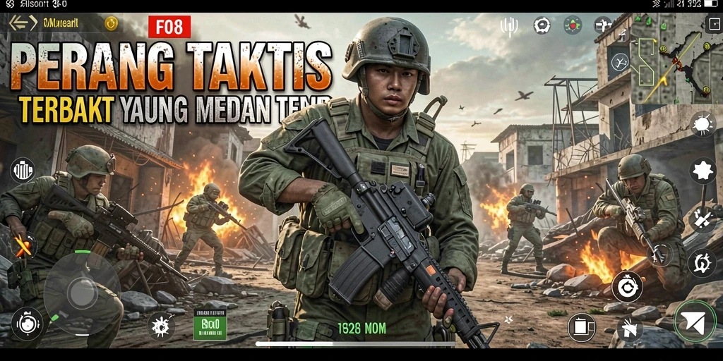 Screenshot FO8 menunjukkan pertempuran seru dengan aksi taktis di medan perang.