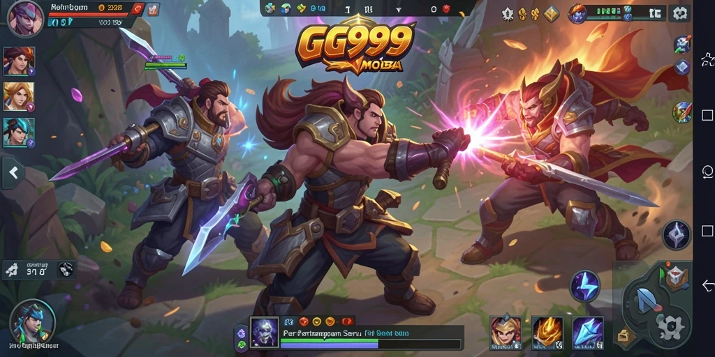 Screenshot GG999 menampilkan aksi seru dalam permainan MOBA.