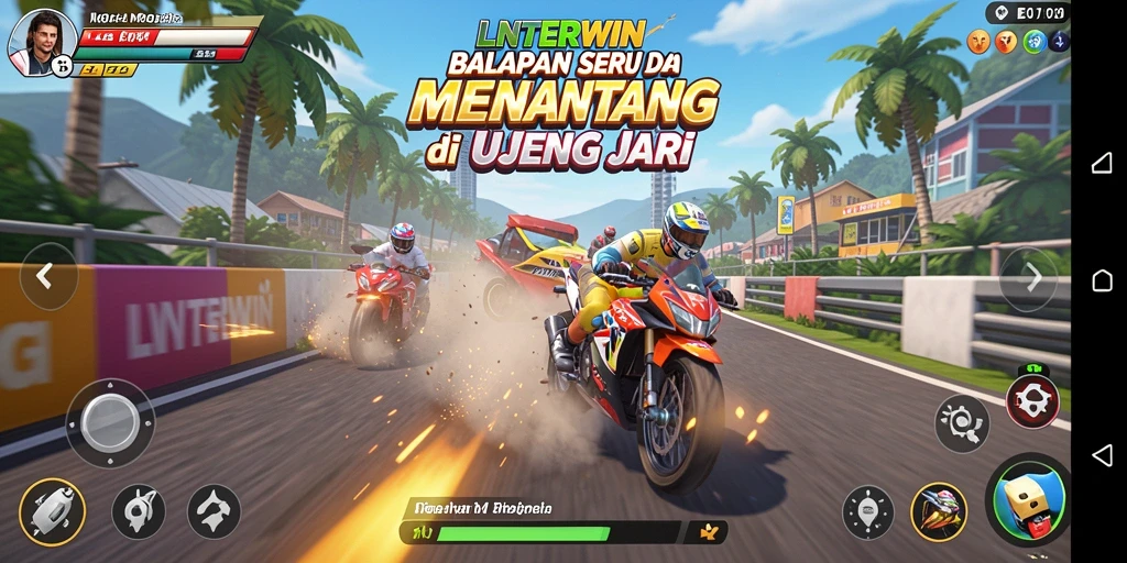 Tampilan gameplay LNTERWIN yang seru dan penuh aksi balapan.