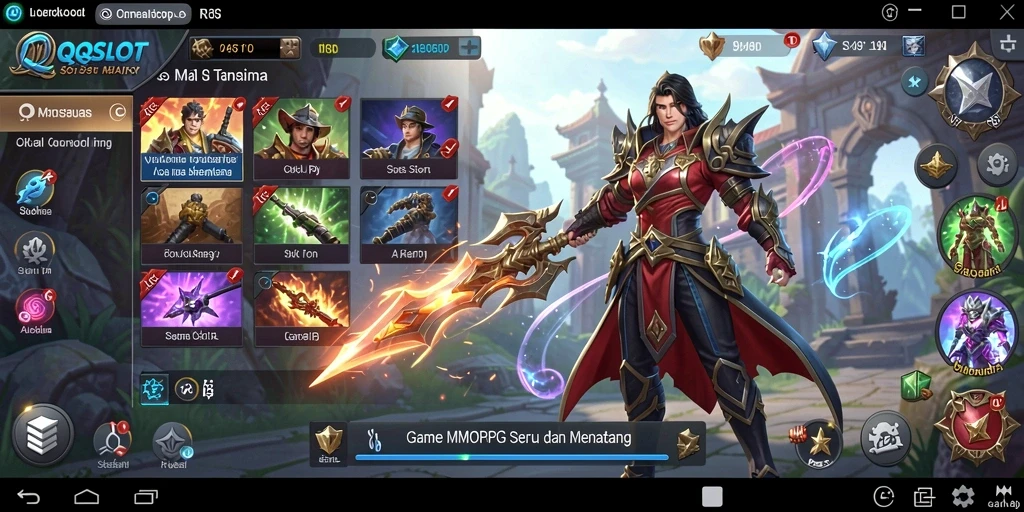 Tangkapan layar gameplay QQSLOT yang menampilkan pertarungan epik di dunia fantasi.